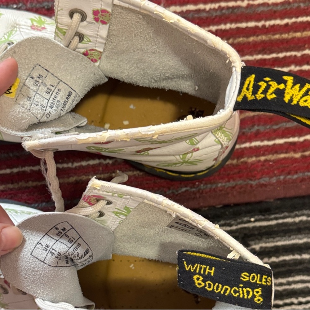 Vintage Dr. Martens White Boots with Green and Pink Butterfly Rose Design AW004 - Picture 8 of 12
